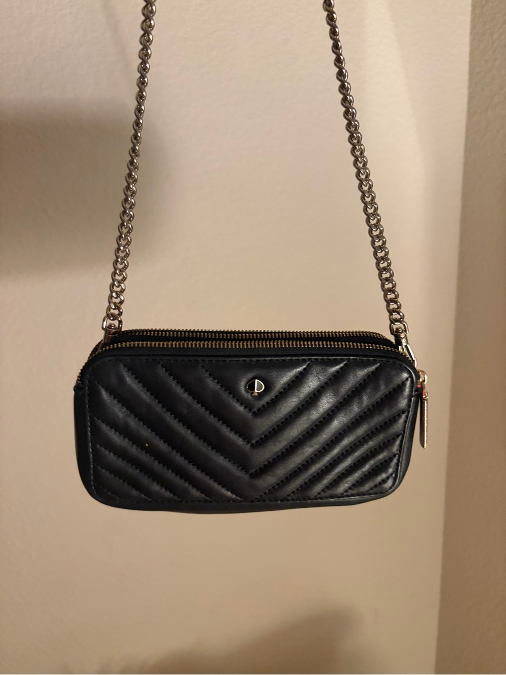 kate spade Black Quilted Chevron Crossbody with Chain Strap